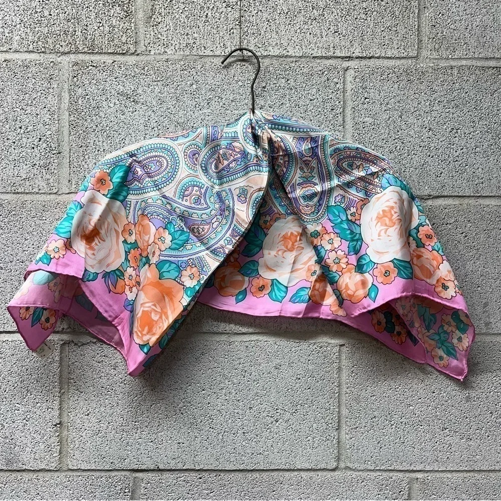 Silk Pink Paisley Floral Scarf